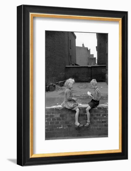 Children play cards in a shabby backyard in Bytom,1956.-Erich Lessing-Framed Photographic Print