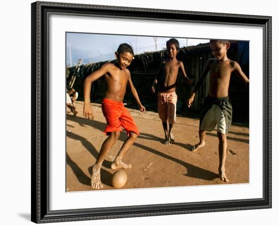 Children Play Soccer at a Shelter in the City Maraba-null-Framed Photographic Print