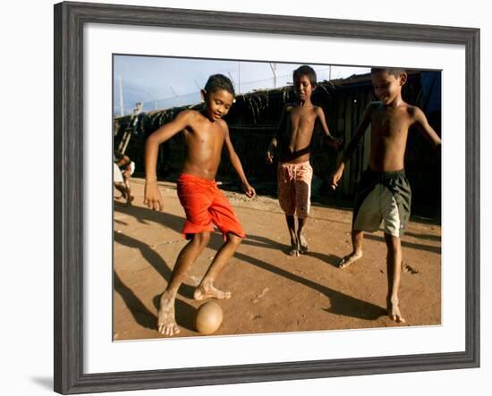 Children Play Soccer at a Shelter in the City Maraba-null-Framed Photographic Print