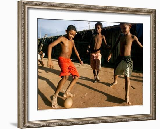 Children Play Soccer at a Shelter in the City Maraba-null-Framed Photographic Print