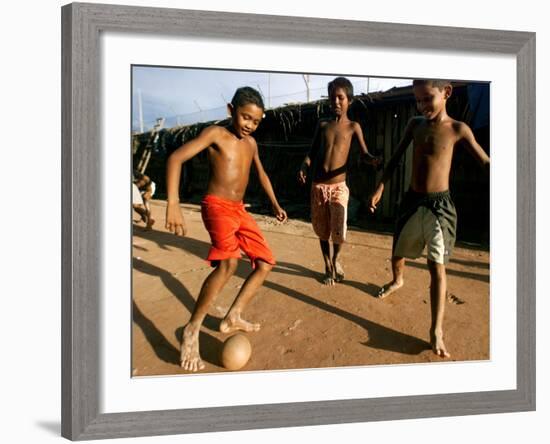 Children Play Soccer at a Shelter in the City Maraba-null-Framed Photographic Print