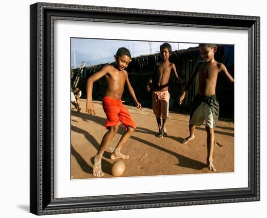 Children Play Soccer at a Shelter in the City Maraba-null-Framed Photographic Print