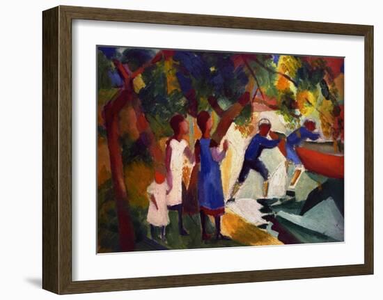 Children playing by the water-Auguste Macke-Framed Giclee Print