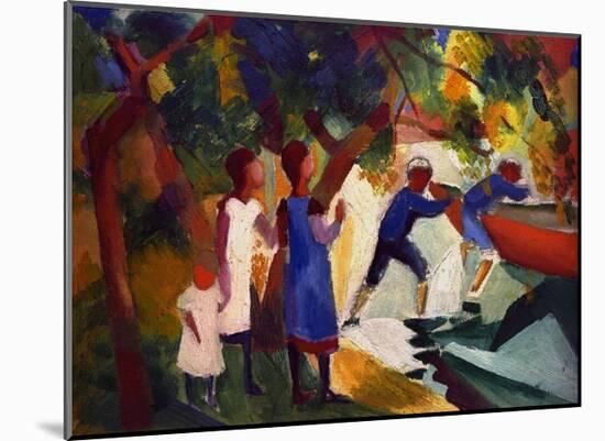 Children playing by the water-Auguste Macke-Mounted Giclee Print