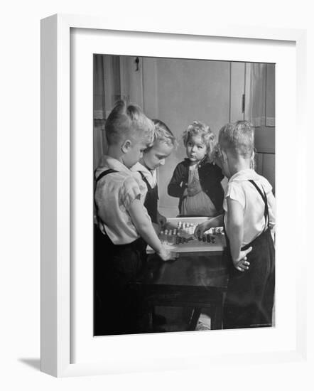 Children Playing Chinese Checkers-John Florea-Framed Photographic Print