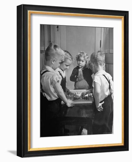 Children Playing Chinese Checkers-John Florea-Framed Photographic Print