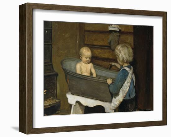 Children playing in a washtub-Christian Krohg-Framed Giclee Print