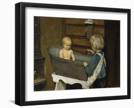 Children playing in a washtub-Christian Krohg-Framed Giclee Print