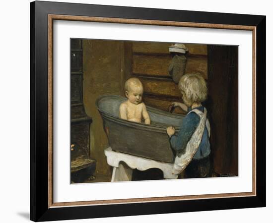 Children playing in a washtub-Christian Krohg-Framed Giclee Print