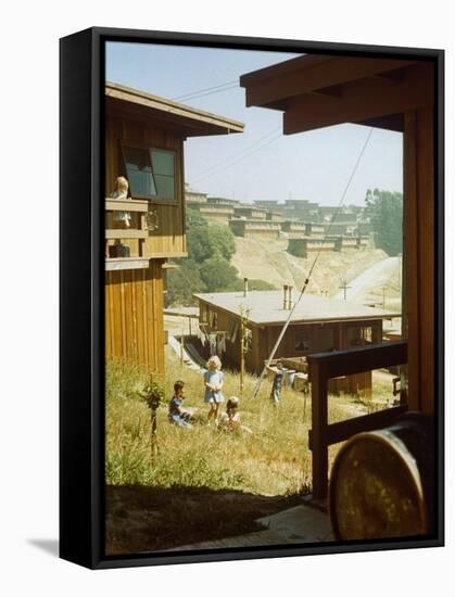 Children Playing in Backyard in Government Housing Project for Bechtel-Managed Shipyards Workers-Andreas Feininger-Framed Premier Image Canvas