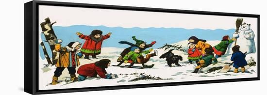 Children Playing in the Snow-Nadir Quinto-Framed Premier Image Canvas
