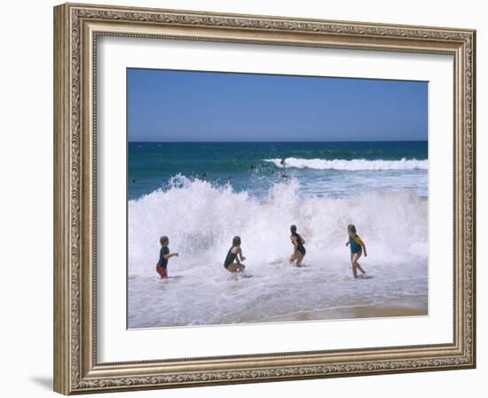 Children Playing in the Surf, Near Gosford, New South Wales, Australia-Ken Wilson-Framed Photographic Print