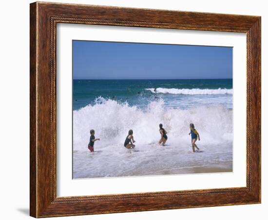 Children Playing in the Surf, Near Gosford, New South Wales, Australia-Ken Wilson-Framed Photographic Print