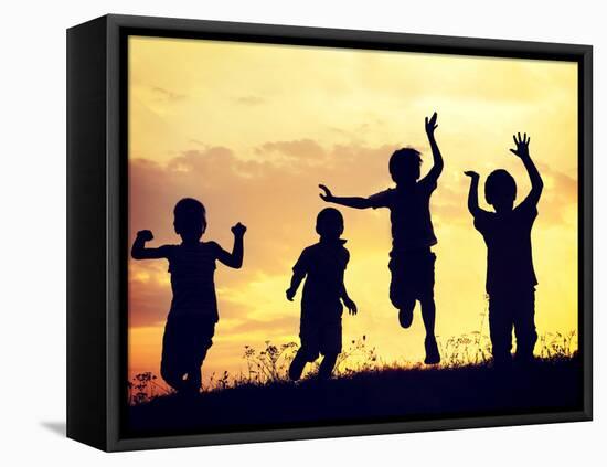 Children Playing on Summer Sunset Meadow-zurijeta-Framed Premier Image Canvas