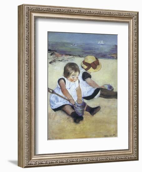 Children Playing on the Beach-Mary Cassatt-Framed Art Print