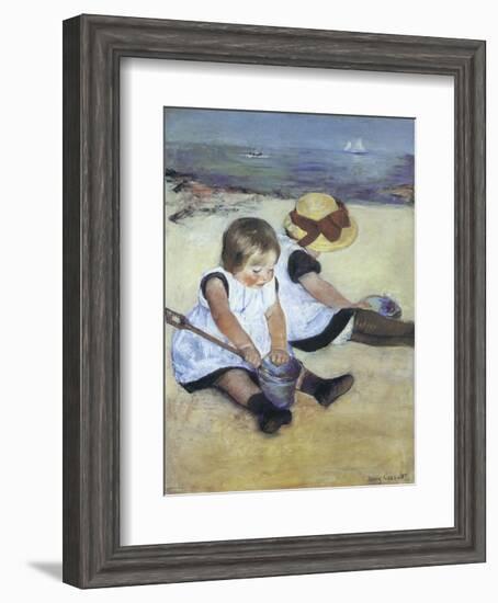 Children Playing on the Beach-Mary Cassatt-Framed Art Print