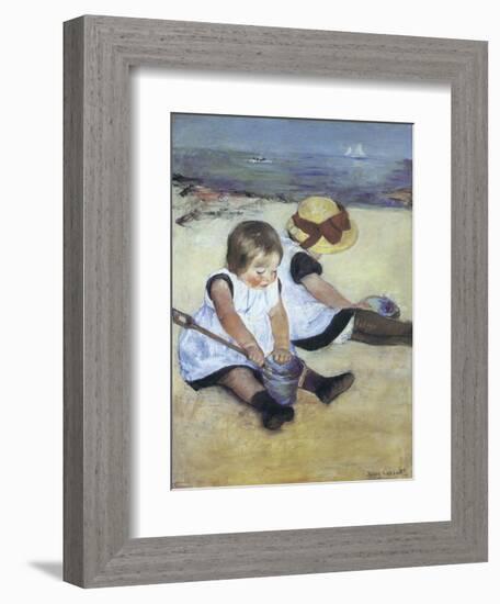 Children Playing on the Beach-Mary Cassatt-Framed Art Print