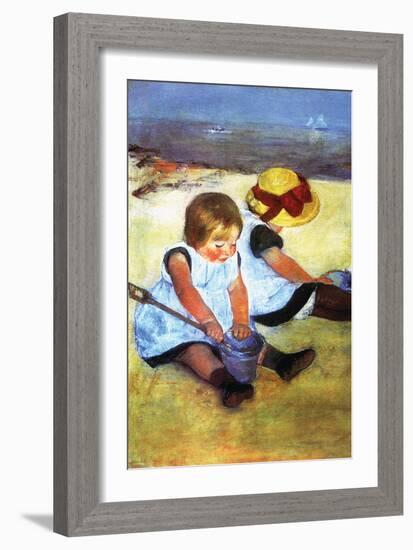 Children Playing on the Beach-Mary Cassatt-Framed Art Print