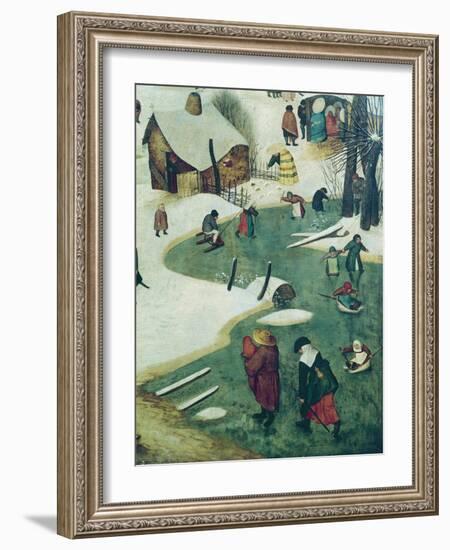 Children Playing on the Frozen River, Detail from the Census of Bethlehem-Pieter Bruegel the Elder-Framed Giclee Print