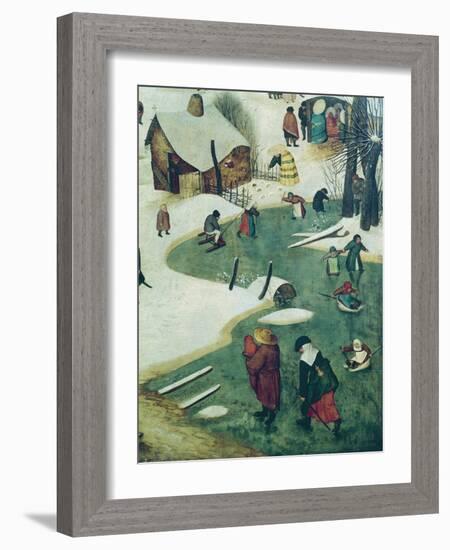 Children Playing on the Frozen River, Detail from the Census of Bethlehem-Pieter Bruegel the Elder-Framed Giclee Print