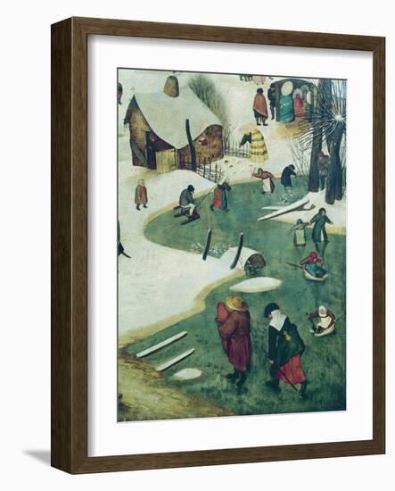 Children Playing on the Frozen River, Detail from the Census of Bethlehem-Pieter Bruegel the Elder-Framed Giclee Print