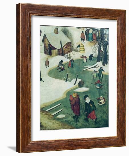 Children Playing on the Frozen River, Detail from the Census of Bethlehem-Pieter Bruegel the Elder-Framed Giclee Print