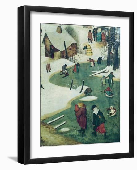 Children Playing on the Frozen River, Detail from the Census of Bethlehem-Pieter Bruegel the Elder-Framed Giclee Print