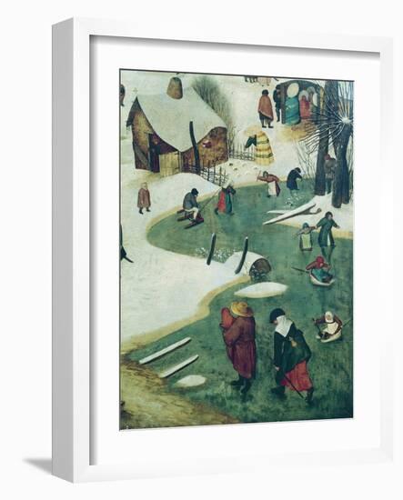 Children Playing on the Frozen River, Detail from the Census of Bethlehem-Pieter Bruegel the Elder-Framed Giclee Print