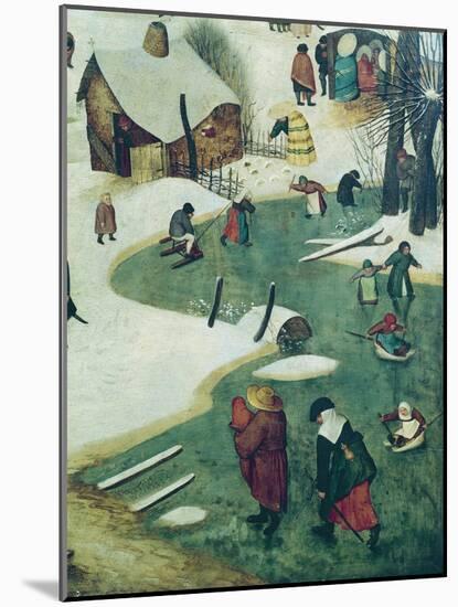 Children Playing on the Frozen River, Detail from the Census of Bethlehem-Pieter Bruegel the Elder-Mounted Giclee Print