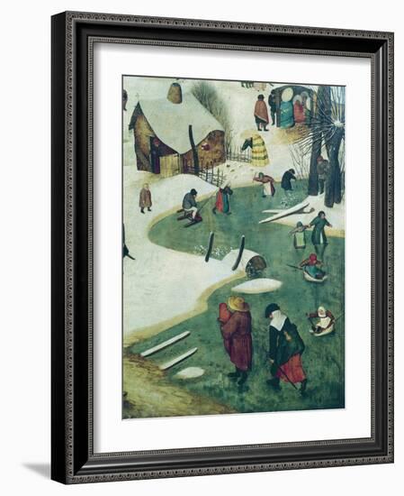 Children Playing on the Frozen River, Detail from the Census of Bethlehem-Pieter Bruegel the Elder-Framed Giclee Print