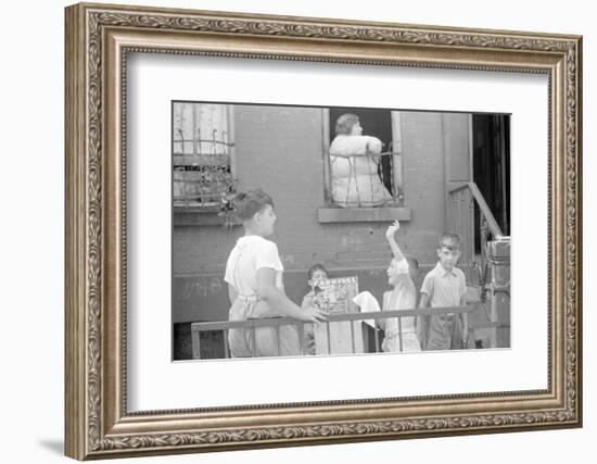 Children playing on the street on 61st Street, between 1st and 3rd Avenues, New York City, 1938-Walker Evans-Framed Photographic Print