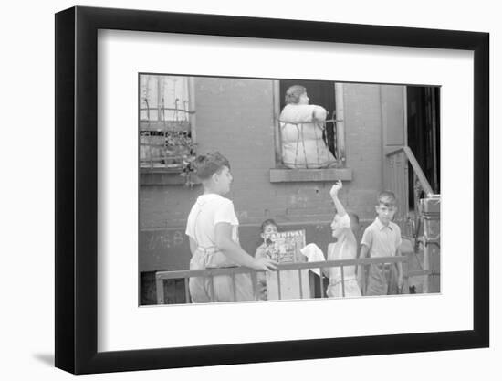 Children playing on the street on 61st Street, between 1st and 3rd Avenues, New York City, 1938-Walker Evans-Framed Photographic Print