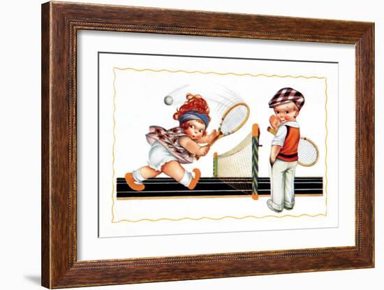 Children Playing Tennis-null-Framed Art Print