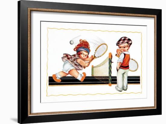 Children Playing Tennis-null-Framed Art Print