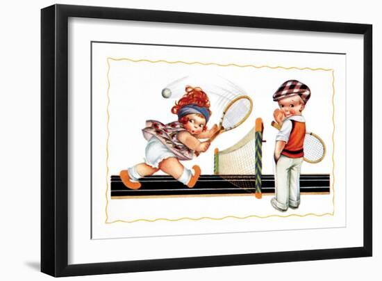 Children Playing Tennis-null-Framed Art Print