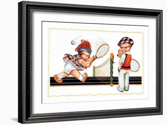 Children Playing Tennis-null-Framed Art Print