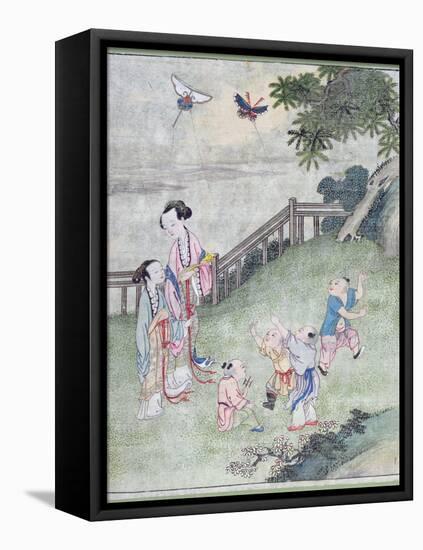 Children Playing with Kites-null-Framed Premier Image Canvas