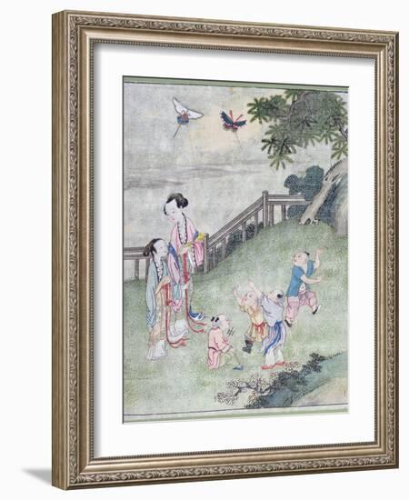 Children Playing with Kites-null-Framed Giclee Print