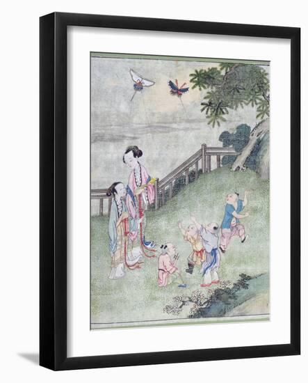 Children Playing with Kites-null-Framed Giclee Print