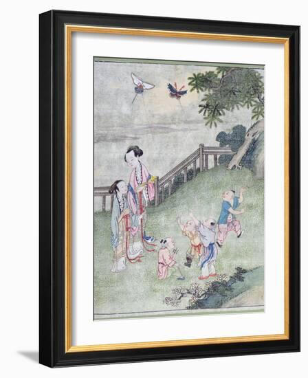 Children Playing with Kites-null-Framed Giclee Print