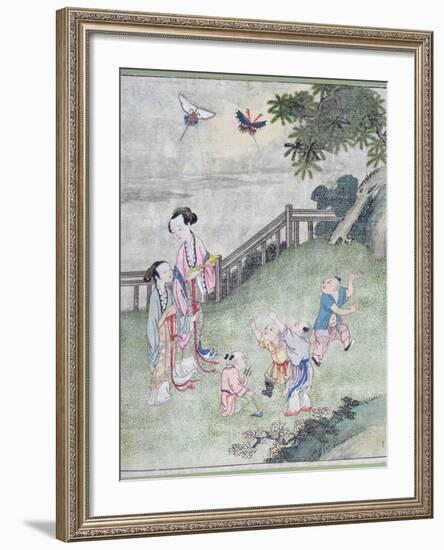 Children Playing with Kites-null-Framed Giclee Print