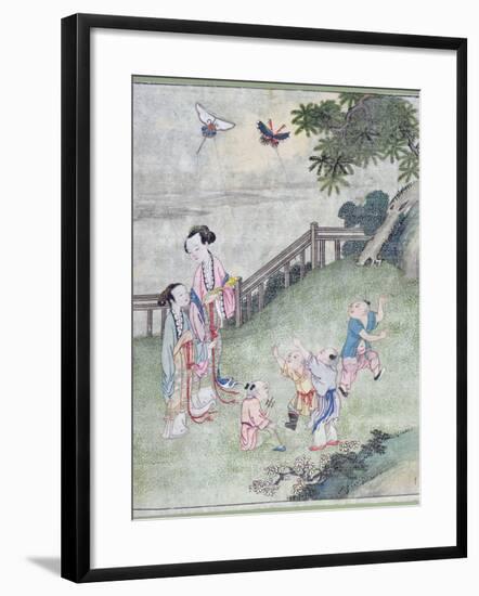 Children Playing with Kites-null-Framed Giclee Print