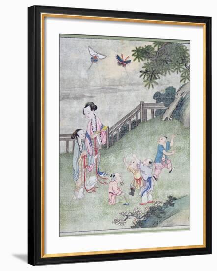 Children Playing with Kites-null-Framed Giclee Print