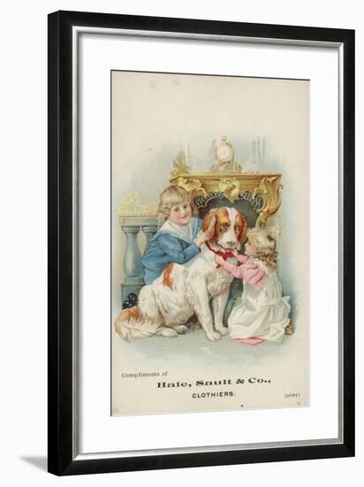 Children Playing with Large Dog-null-Framed Giclee Print