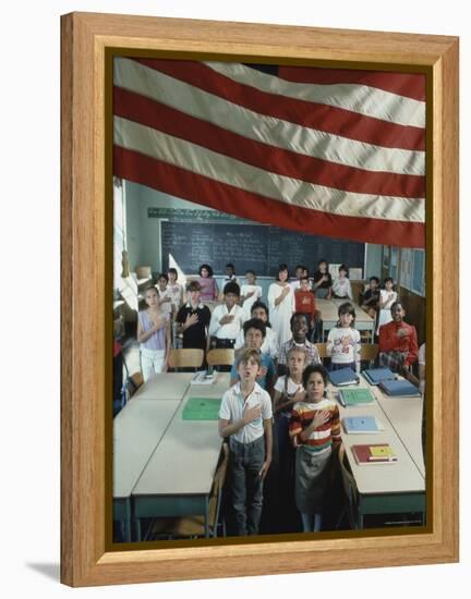 Children Pledging Allegiance to the Flag in a NYC Public Elementary School-Ted Thai-Framed Premier Image Canvas