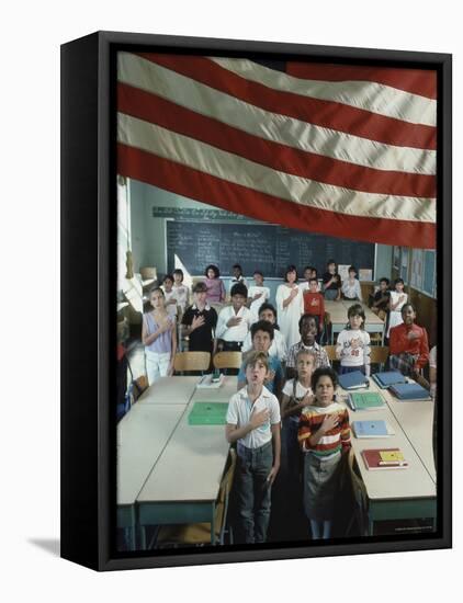 Children Pledging Allegiance to the Flag in a NYC Public Elementary School-Ted Thai-Framed Premier Image Canvas