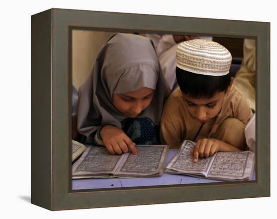 Children Read Together from Muslim's Holy Quran in Karachi, Pakistan-null-Framed Premier Image Canvas