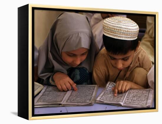 Children Read Together from Muslim's Holy Quran in Karachi, Pakistan-null-Framed Premier Image Canvas