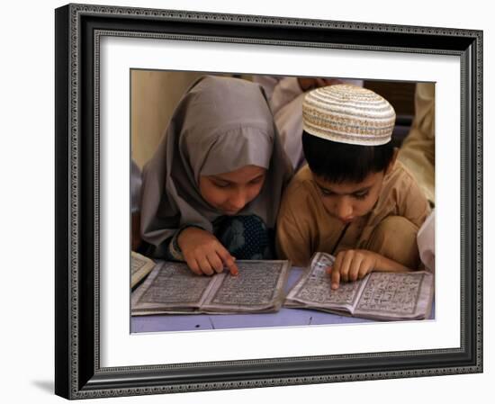 Children Read Together from Muslim's Holy Quran in Karachi, Pakistan-null-Framed Photographic Print