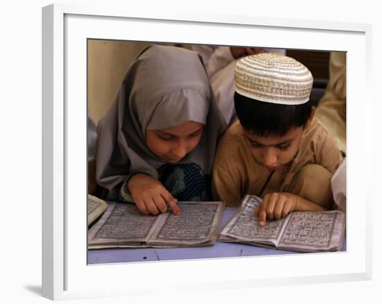 Children Read Together from Muslim's Holy Quran in Karachi, Pakistan--Framed Photographic Print